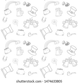St. Patrick's day doodle hand drawn vector seamless pattern.