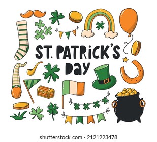 St. Patrick's day doodles, clipart, stickers, etc. Good for cards, icons, scrapbooking, decor, planners, prints, etc. EPS 10