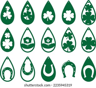 St Patrick's Day Earrings, Green Clover, So Lucky, Shamrock, Lucky Clover Vector Illustration File