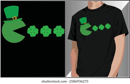 St Patricks Day Eating Shamrock T-Shirt, St Patrick's Day T Shirt Design, Funny Cartoon Saint Patricks Design, Lucky Shamrock T Shirt, Paddys Day Typography Vector.