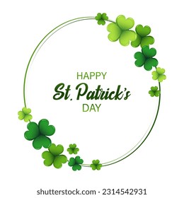 St. Patrick's Day, elegant oval frame with shamrock leaves and congratulatory text. Postcard, banner, vector	

