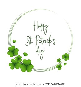 St. Patrick's Day, elegant round frame with shamrock leaves and greeting text. Postcard, banner, vector