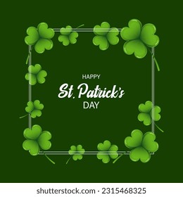 St. Patrick's Day, elegant square frame with shamrock leaves. Postcard, banner, vector	
