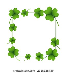 St. Patrick's Day, elegant square frame with shamrock leaves. Postcard, banner, vector	
