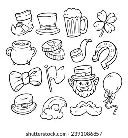 St. Patrick's day element vector outline sketch illustration set