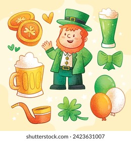 St. Patrick's Day elements. Happy Saint Patrick's Day background. March 17. Cartoon Vector illustration elements for Poster, Banner, Flyer, Greeting, Card, Cover, Post, Invitation. Ireland Feast day.