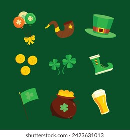 St. Patrick's Day elements. Happy Saint Patrick's Day background. March 17. Cartoon Vector illustration elements for Poster, Banner, Flyer, Greeting, Card, Cover, Post, Invitation. Ireland Feast day.