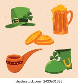 St. Patrick's Day elements. Happy Saint Patrick's Day background. March 17. Cartoon Vector illustration elements for Poster, Banner, Flyer, Greeting, Card, Cover, Post, Invitation. Ireland Feast day.