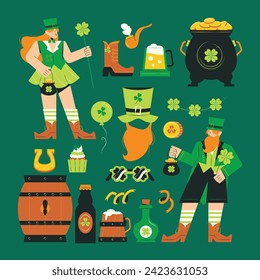 St. Patrick's Day elements. Happy Saint Patrick's Day background. March 17. Cartoon Vector illustration elements for Poster, Banner, Flyer, Greeting, Card, Cover, Post, Invitation. Ireland Feast day.