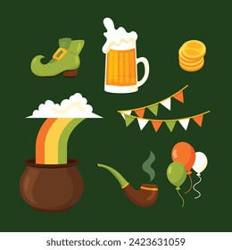 St. Patrick's Day elements. Happy Saint Patrick's Day background. March 17. Cartoon Vector illustration elements for Poster, Banner, Flyer, Greeting, Card, Cover, Post, Invitation. Ireland Feast day.