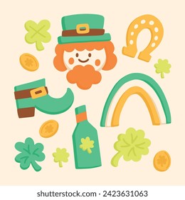 St. Patrick's Day elements. Happy Saint Patrick's Day background. March 17. Cartoon Vector illustration elements for Poster, Banner, Flyer, Greeting, Card, Cover, Post, Invitation. Ireland Feast day.