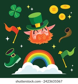 St. Patrick's Day elements. Happy Saint Patrick's Day background. March 17. Cartoon Vector illustration elements for Poster, Banner, Flyer, Greeting, Card, Cover, Post, Invitation. Ireland Feast day.