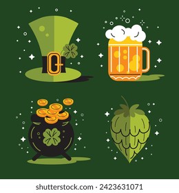 St. Patrick's Day elements. Happy Saint Patrick's Day background. March 17. Cartoon Vector illustration elements for Poster, Banner, Flyer, Greeting, Card, Cover, Post, Invitation. Ireland Feast day.