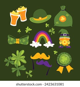 St. Patrick's Day elements. Happy Saint Patrick's Day background. March 17. Cartoon Vector illustration elements for Poster, Banner, Flyer, Greeting, Card, Cover, Post, Invitation. Ireland Feast day.
