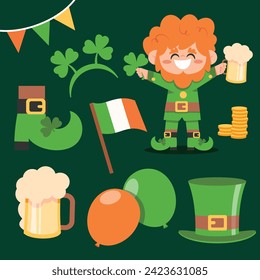 St. Patrick's Day elements. Happy Saint Patrick's Day background. March 17. Cartoon Vector illustration elements for Poster, Banner, Flyer, Greeting, Card, Cover, Post, Invitation. Ireland Feast day.