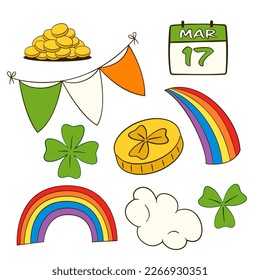 St. Patrick's Day elements set. Cartoon. Vector illustration. Isolated on white background