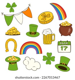 St. Patrick's Day elements set. Cartoon. Vector illustration. Isolated on white background