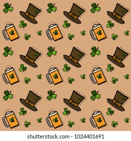 St. Patrick's Day endless repeated backdrop, texture, wallpaper. Luck symbol backdrop. Vector flat illustration