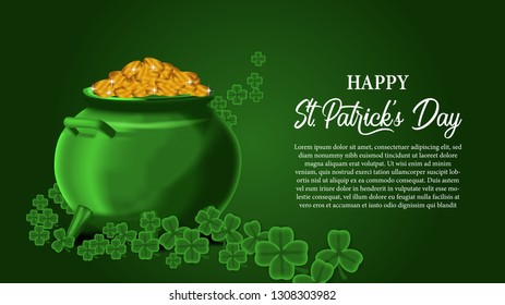 St. Patrick's day event banner template with 3D illustration of