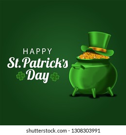St. Patrick's day event banner template with 3D illustration of pot of gold coin and hat