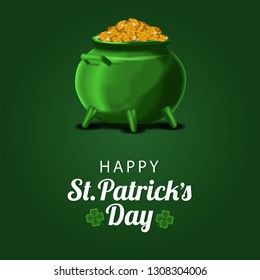 St. Patrick's day event banner template with 3D illustration of pot of gold coin