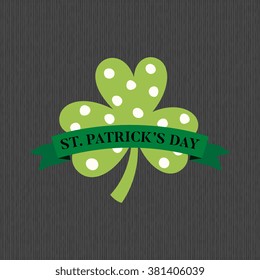 St. Patricks Day flat card design with shamrock. Patrick day symbol. Vector illustration.