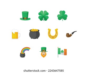St. Patrick's day flat color icon set with luck and beer related icons