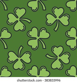 St. Patrick's day flat thin line icon seamless pattern. St. Patrick's day gift wrapping seamless. Minimal outline shamrock, beer, vector wallpaper texture. Modern vector art background