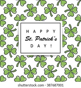 St. Patrick's day flat thin line icon seamless pattern greeting card template. Minimal outline shamrock, beer glass, leprechaun's hat. Modern vector wallpaper texture background, gift wrapping