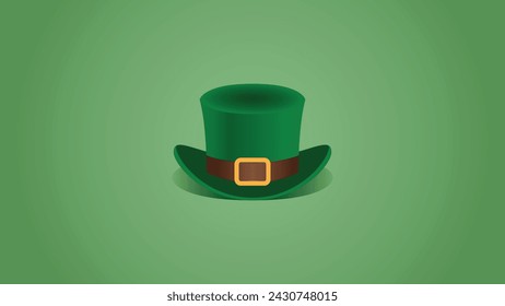 St Patrick's day flat vector illustration with clover, cauldron, and hat. Green background. Can be used for banners, posters, backgrounds, landing pages, greeting cards, covers, etc.