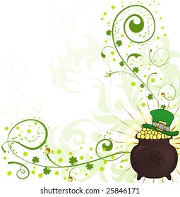 St. Patrick's Day floral frame with hat and cauldron