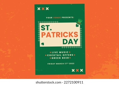 St. Patricks Day Flyer poster, bold and minimal with bright colours and big fonts. Textured and vintage feel with modern look.