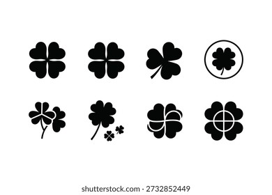 St Patrick's Day Four Leaf Clover Shamrock Variations Silhouettes Icons Vector Pack