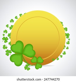 St. Patrick's Day frame with clover and golden coin