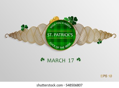 St. Patrick's Day frame with clover and golden coins 