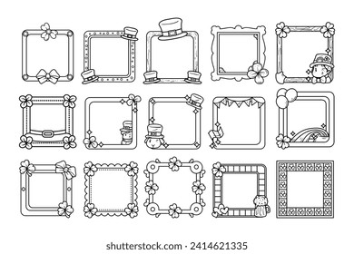 St. Patrick's day frame decoration outline sketch vector illustration set