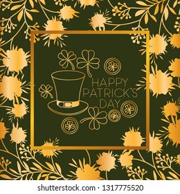 st patricks day frame with leprechaun hat and clovers