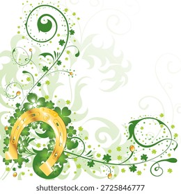 St. Patrick's Day Frame St. Patrick Day Blumenrahmen mit Hufeisen, Vektorgrafik