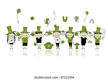 St. Patrick's Day, friends with beer mugs for your design