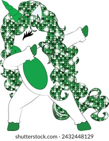 St Patrick's day funny bling spark unicorn doing dabbing dance