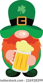 St Patricks Day funny gnome holding a beer mug
