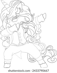 St Patrick's day funny Irish Leprechaun unicorn doing dabbing dance. Lepricorn Line Art