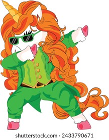 St Patrick's day funny Irish Leprechaun unicorn doing dabbing danc. Lepricorn