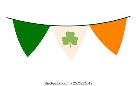 St. Patrick's day garland. Festive on Saint Patrick's Day. Irish Colors. Ireland holiday lucky item, fortune symbols. Flat Vector illustration isolated on white background 