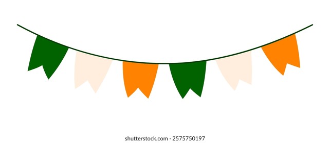 St. Patrick's day garland. Festive on Saint Patrick's Day. Irish Colors. Ireland holiday lucky item, fortune symbols. Flat Vector illustration isolated on white background 