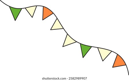 St. Patrick's Day, a garland of triangular paper flags in the colors of the flag of Ireland, green, white, orange, retro vintage style, vector flat icon isolated on a white transparent background