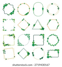 St. Patrick's Day Geometric Frame Set. Vektor Minimalistische Polygon-Rahmen mit grünen Shamrocks für elegante Hochzeit oder Party-Einladung.