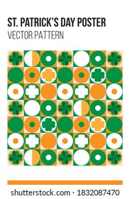 Afiche geométrico del Día de los Patrones en estilo moderno. Plantilla de diseño de diseño, informe anual, folleto. Patrón vectorial con formas geométricas simples y rocas de champú. Antecedentes irlandeses, ilustración