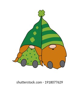 St Patrick's Day Gnome. Patrick's Gnomes. Cartoon style. Hand-drawn vector illustration. Isolated on white. Good for t shirts, postcards.
