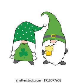 St Patrick's Day Gnome. Patrick's Gnomes. Cartoon style. Hand-drawn vector illustration. Isolated on white. Good for t shirts, postcards.